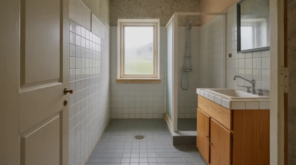 badrumsrenovering med nytt t tskikt och kakel i rimbo norrt lje